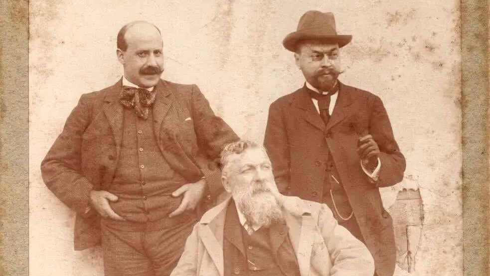Rodin, Zuloaga y Shchukin durante su viaje en 1905, Fototeca Archivo Fundaci&oacute;n Zuloaga.