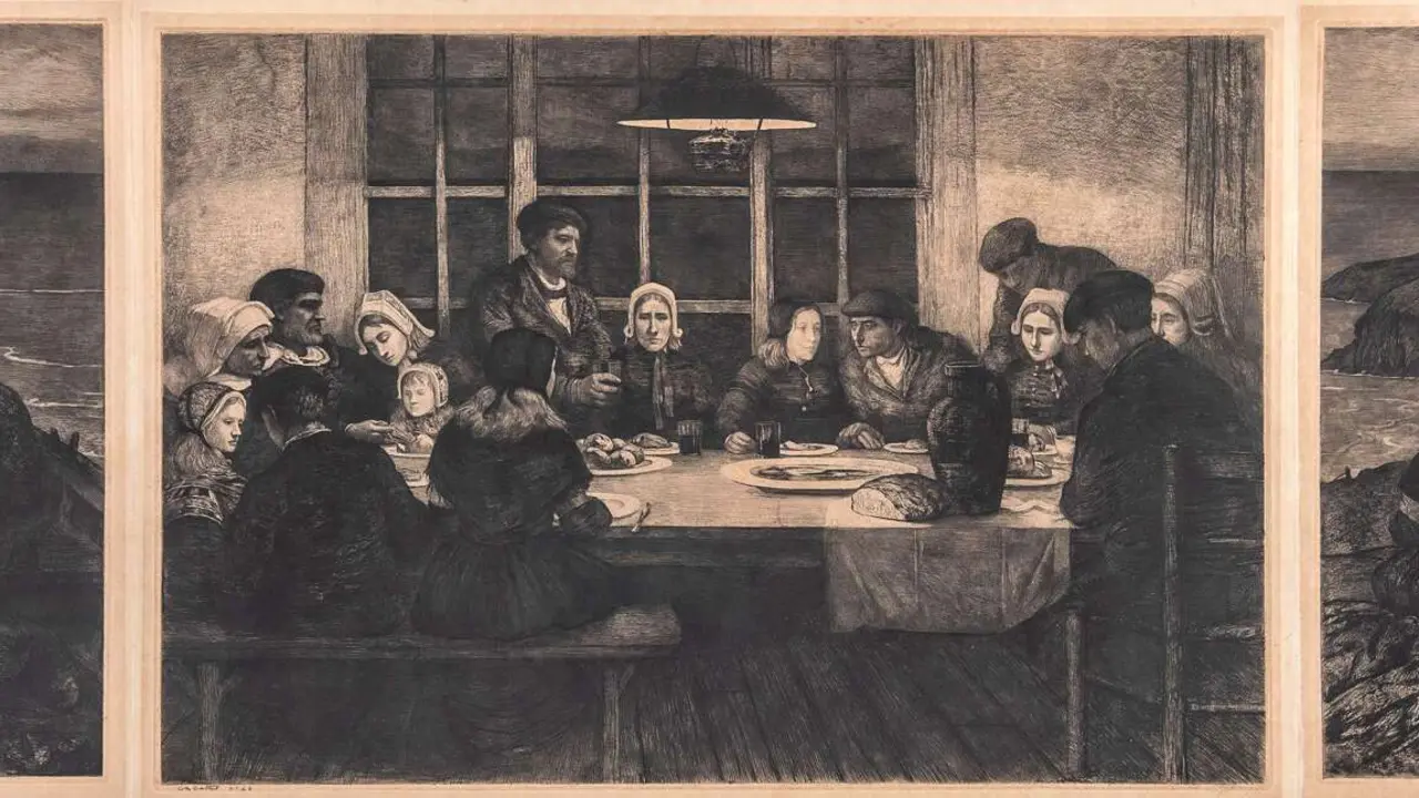 Charles Cottet, Triptyque des adieux : Au pays de la mer : Ceux qui s&rsquo;en vont - Le repas d&rsquo;adieu - Celles qui restent, 1909. | Colecci&oacute;n Zuloaga.