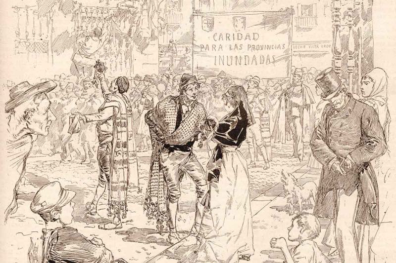 Dibujo que muestra la caridad en Madrid