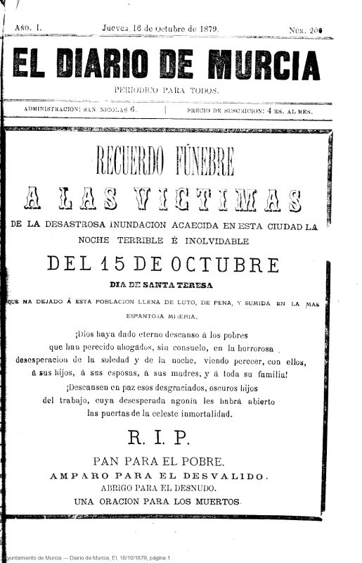 Portada del Diario de Murcia en 1879