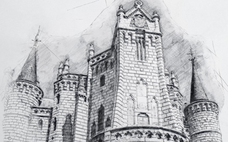 Un maravilloso dibujo a lápiz del Palacio Episcopal de Astorga