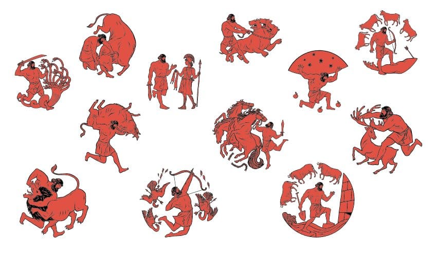 Ilustración de los 12 trabajos de Hércules