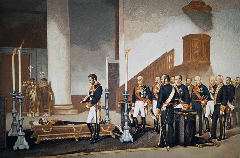 El rey Amadeo I contemplando el cadáver del general Prim estampa Antonio Gisbert y M. Gómez 
