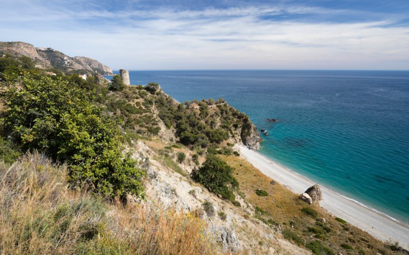 Cala de los Pinos entre acantilados y vegetación