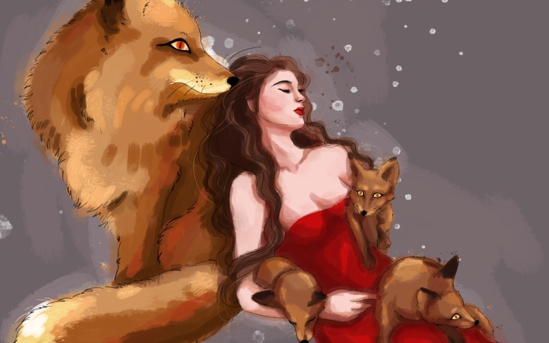 Ilustración mujer con lobos