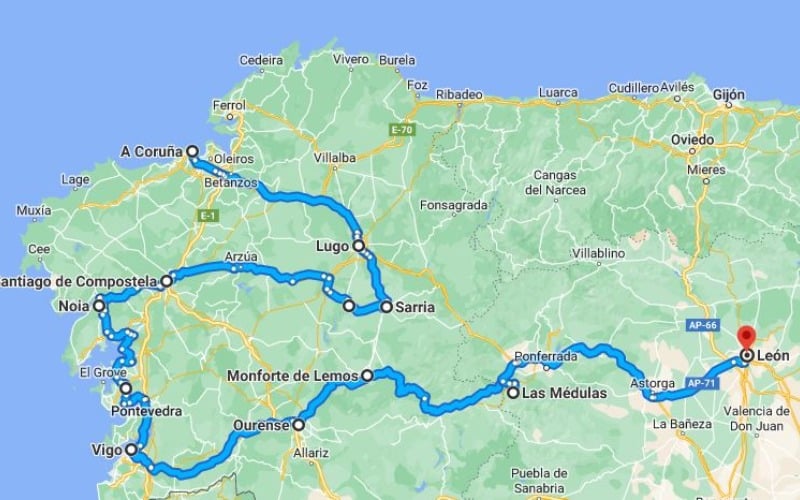 Ruta por carretera entre A Coruña y León