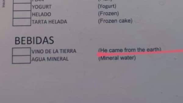 Traducciones divertidas de menús españoles