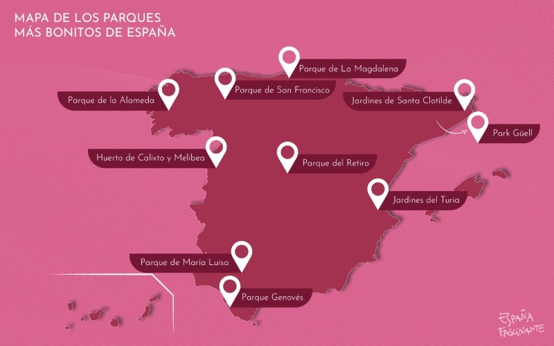 Mapa de los parques más bonitos de España