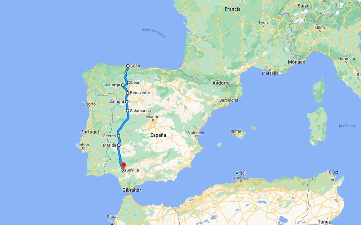 Mapa de la Vía de la Plata
