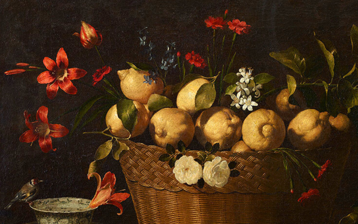 Detalle de Bodegón con limones y cesta de mimbre, Juan de Zurbarán.
