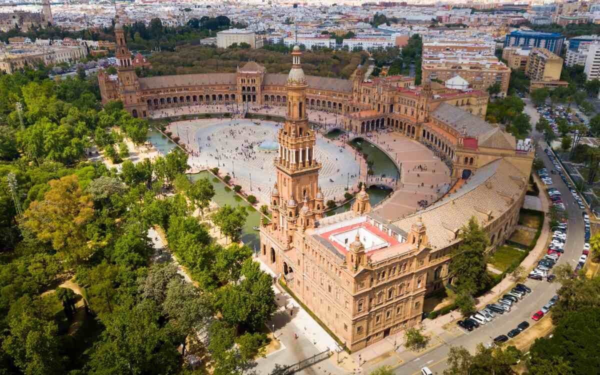Vista aérea de la Plaza de España de Sevilla.