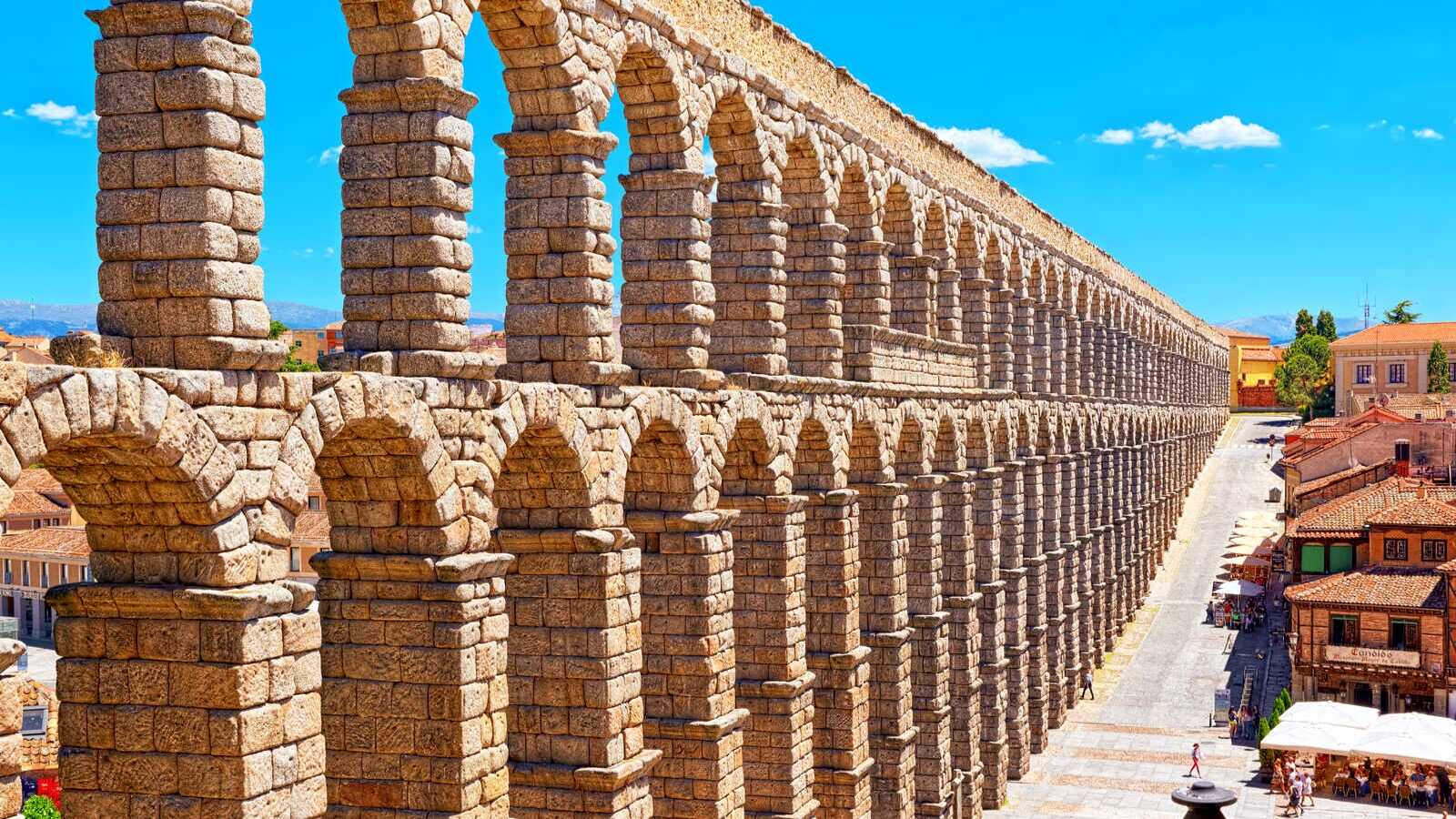 Segovia, Spain - June 07, 2017 :Aqueduct of Segovia (or more precisely, the aqueduct bridge) is a Roman aqueduct in Segovia. In 1985 Segovia and its Aqueduct were declared World Heritage Sites by UNESCO.