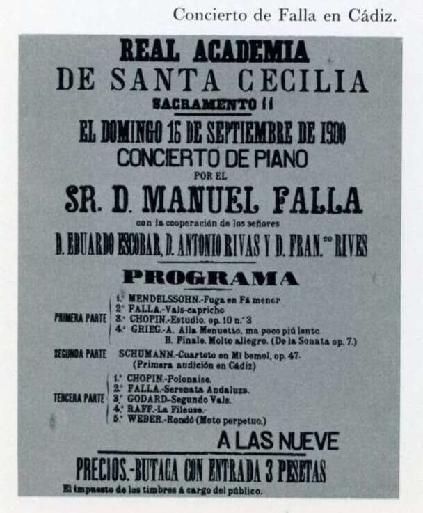 Cartel de un concierto de Falla en Cádiz.