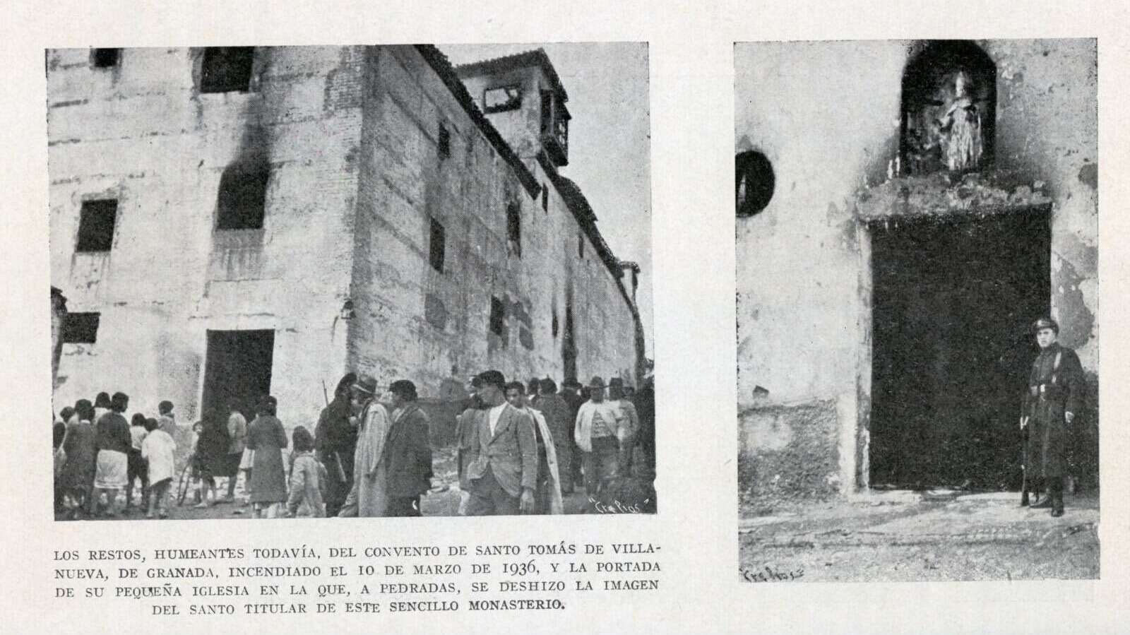 Convento de Santo Tomás de Villanueva de Granada incendiado, 10 marzo de 1936.
