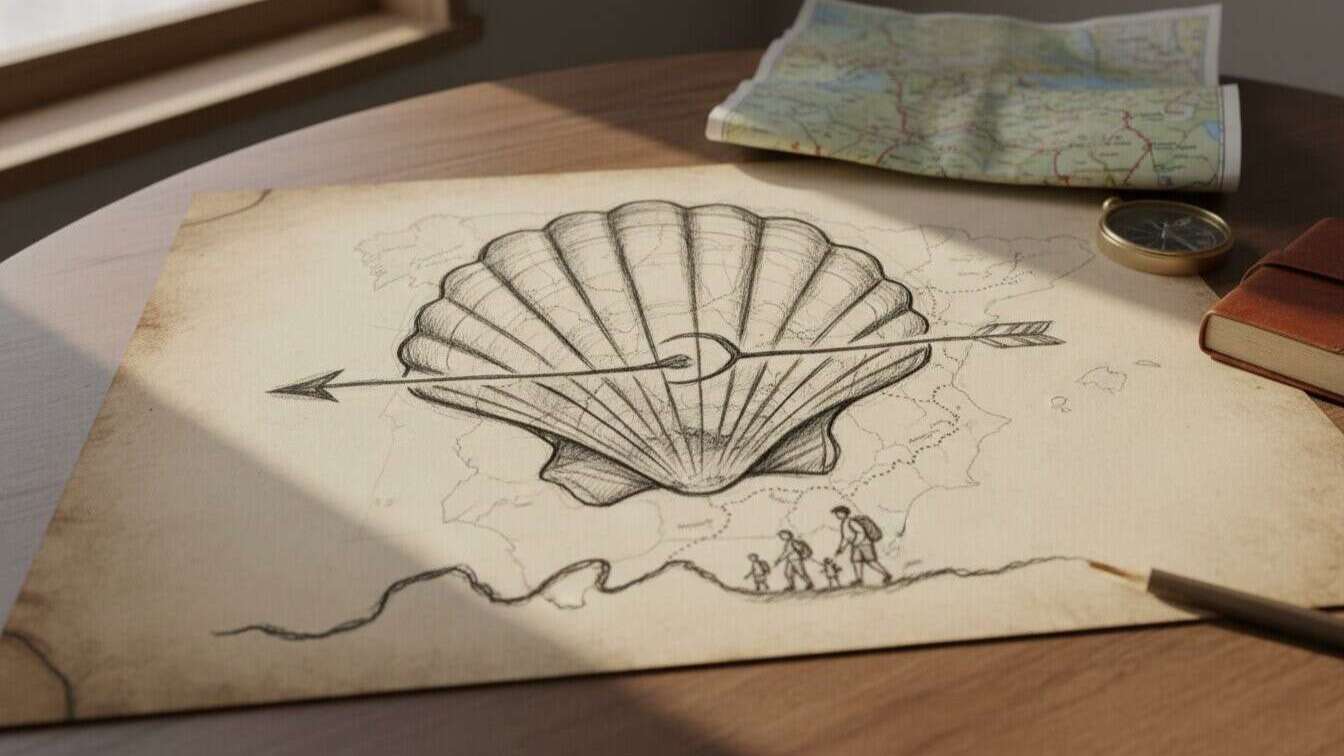 Dibujo del símbolo del Camino de Santiago. | IA