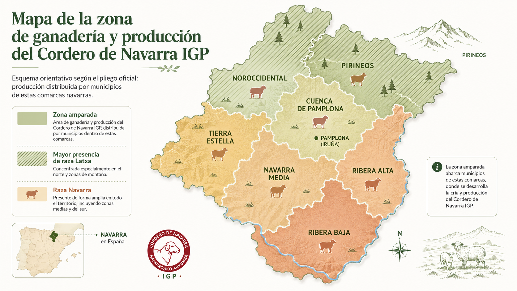 Mapa de la zona de ganadería y producción del cordero de Navarra IGP. | IA