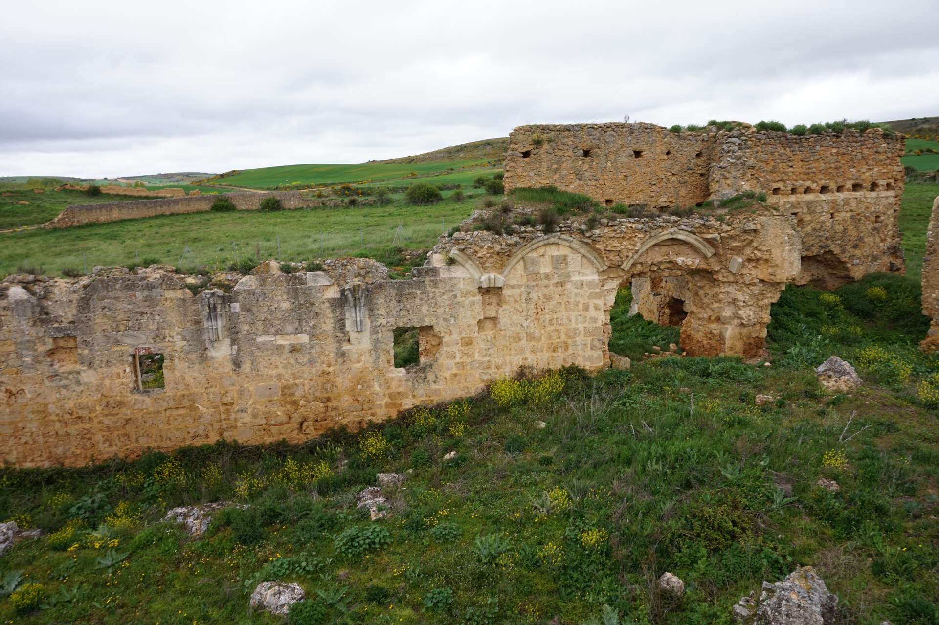 Vista a?rea de las ruinas del monasterio de San Pedro de Eslonza en Santa Olaja de Eslonza, Le?n (Espa?a)